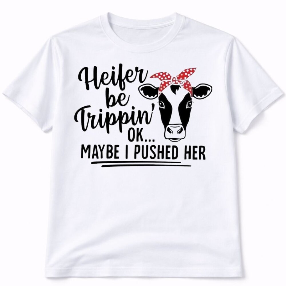 Heifer Be Trippin Graphic T Shirt Trendy Boutique Style Tee Womens Gift White